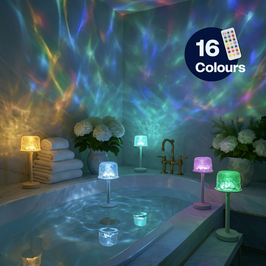 LUMITOP™ Wave Projector LED Lamp – Rechargeable, Cordless & 16-Color Water Ripple Night Light