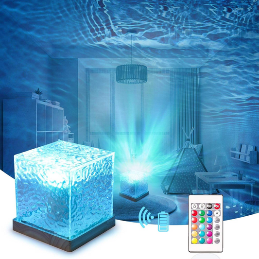 LUMITOP™ Wave Projector LED Cube – Rechargeable, Cordless & 16-Color Water Ripple Night Light