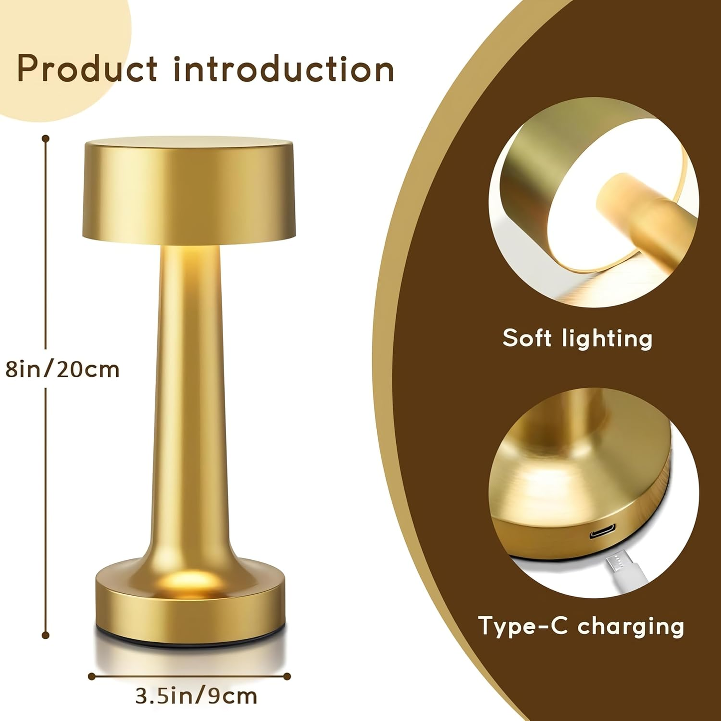 LUMITOP™ Amber Touch LED Table Lamp – Minimal Rechargeable, Dimmable & Cordless LED Light