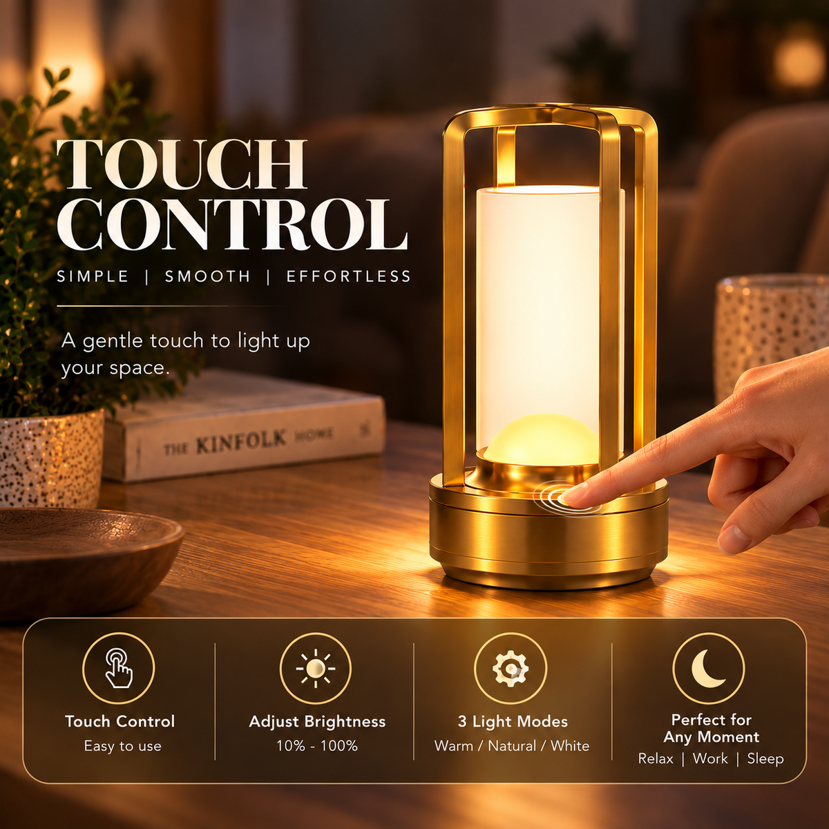 LUMITOP™ Lent Touch LED Lantern Style Table Lamp – Rechargeable, Dimmable & Cordless LED Light