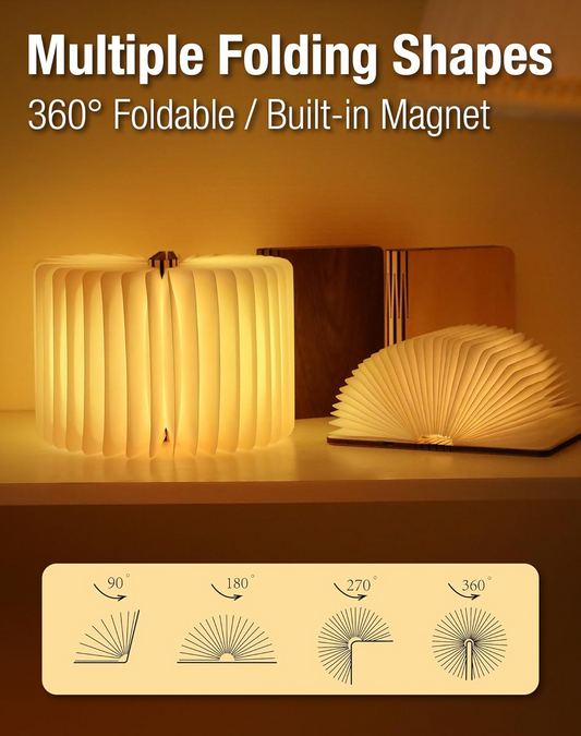 Lumitop Panna Wooden Book Lamp | Magnetic Foldable Design, 3 Colour LED, USB Rechargeable