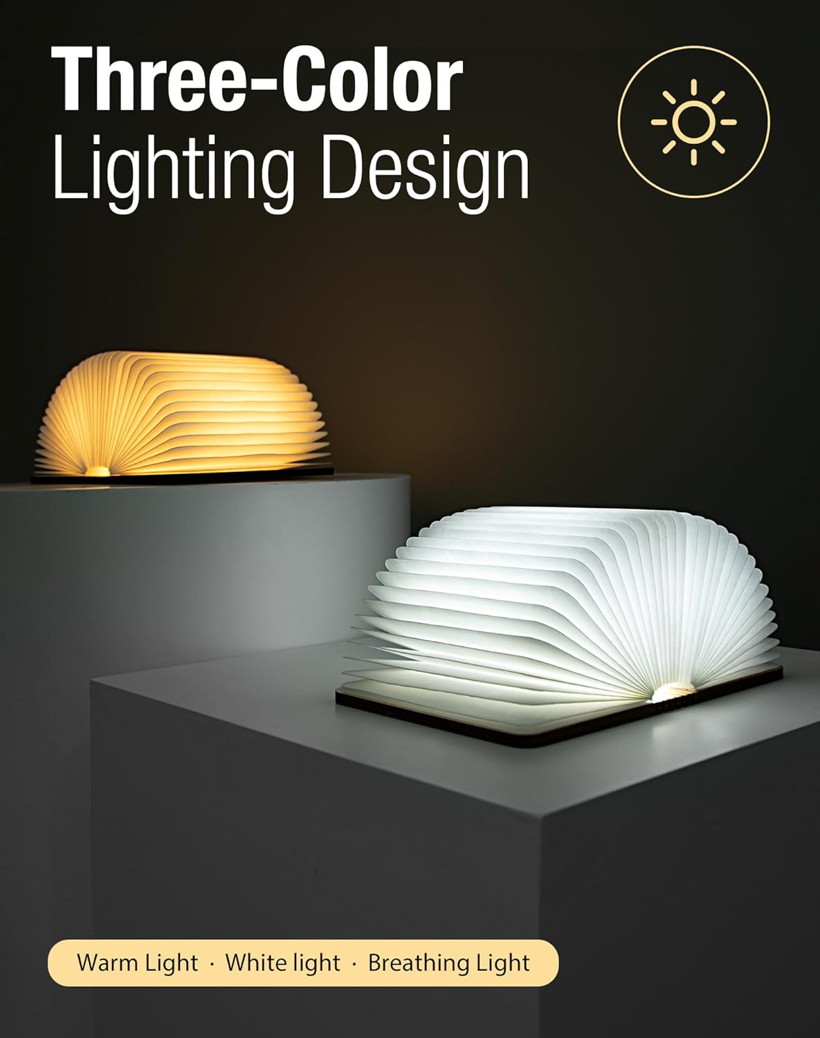 Lumitop Panna Wooden Book Lamp | Magnetic Foldable Design, 3 Colour LED, USB Rechargeable