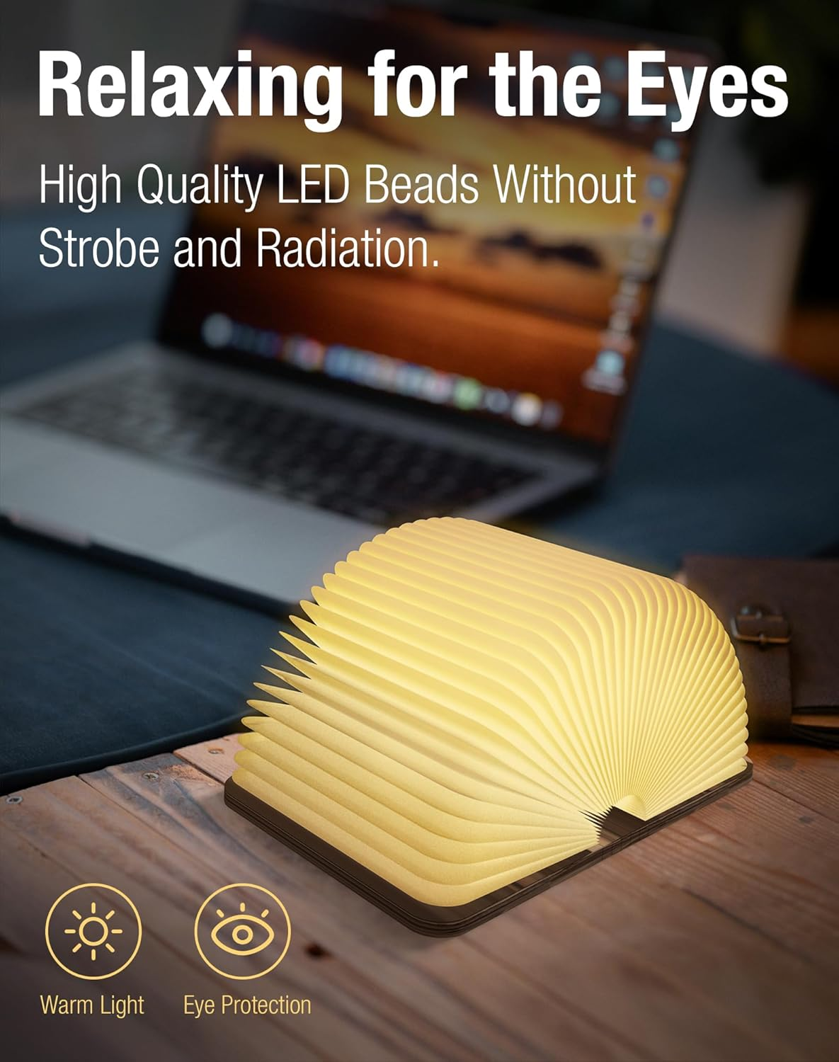 Lumitop Panna Wooden Book Lamp | Magnetic Foldable Design, 3 Colour LED, USB Rechargeable