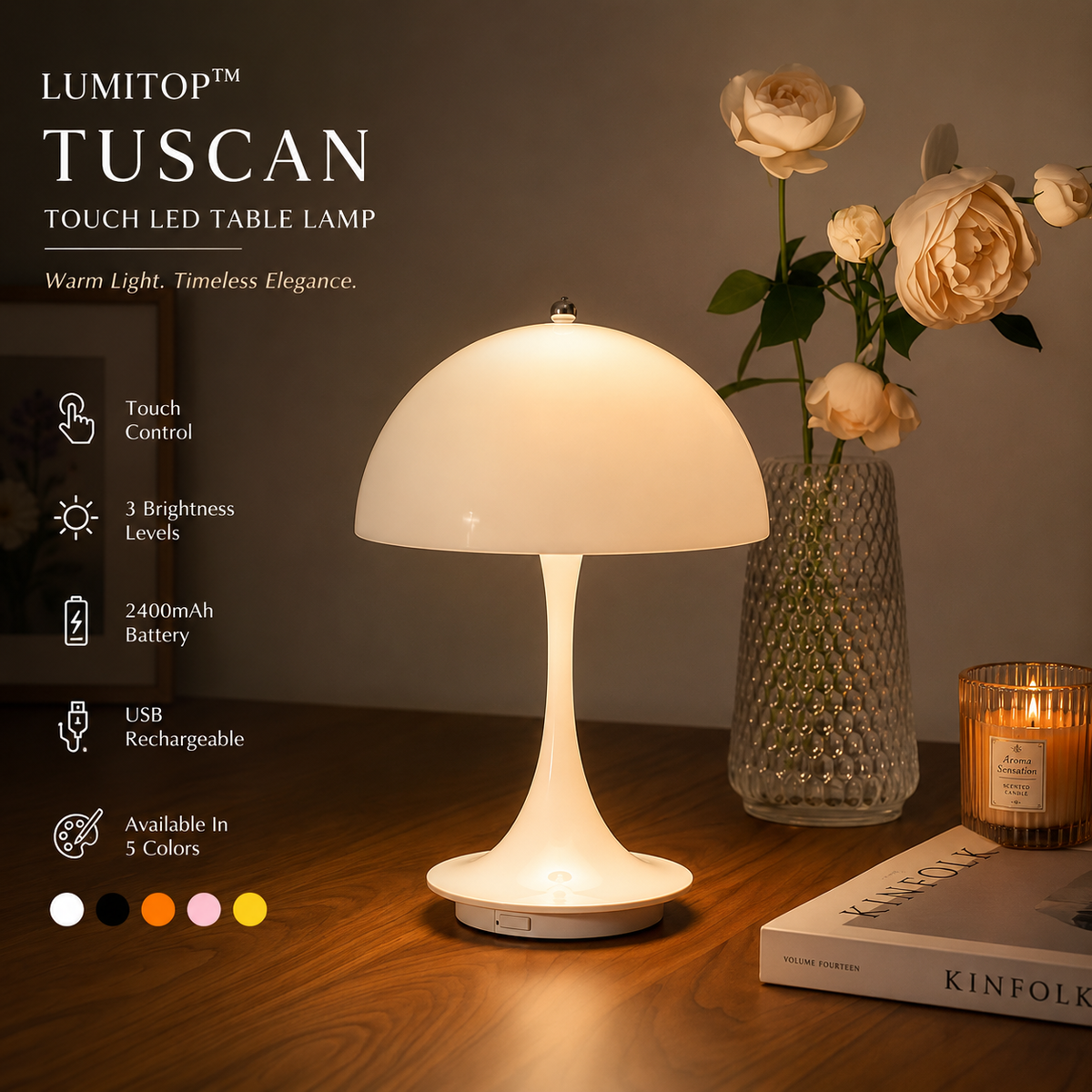 LUMITOP™ Tuscan Touch LED Table Lamp – Rechargeable, Dimmable & Cordless LED Lamp