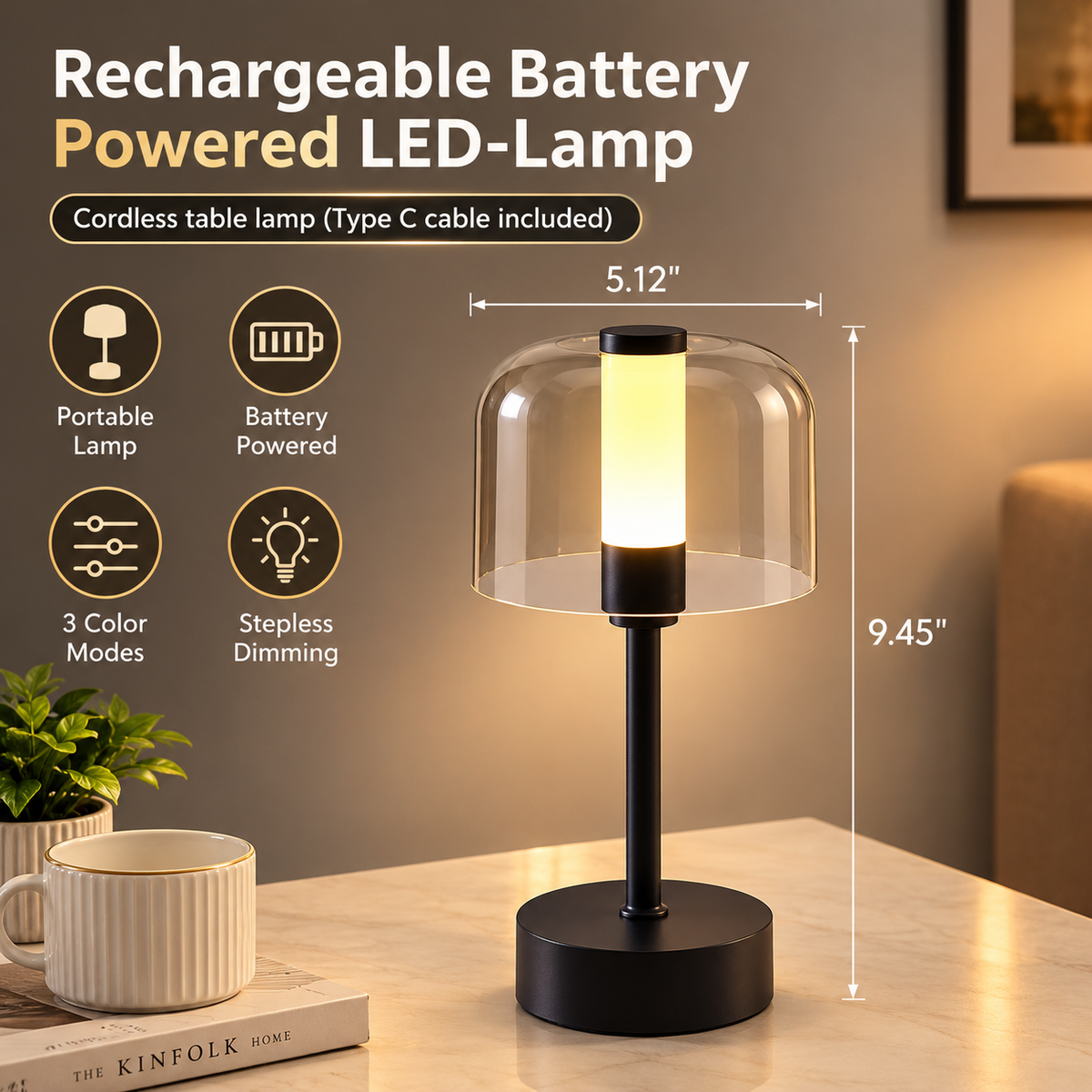 LUMITOP™ Candlume Touch LED Table Lamp – Rechargeable, Dimmable & Cordless LED Light