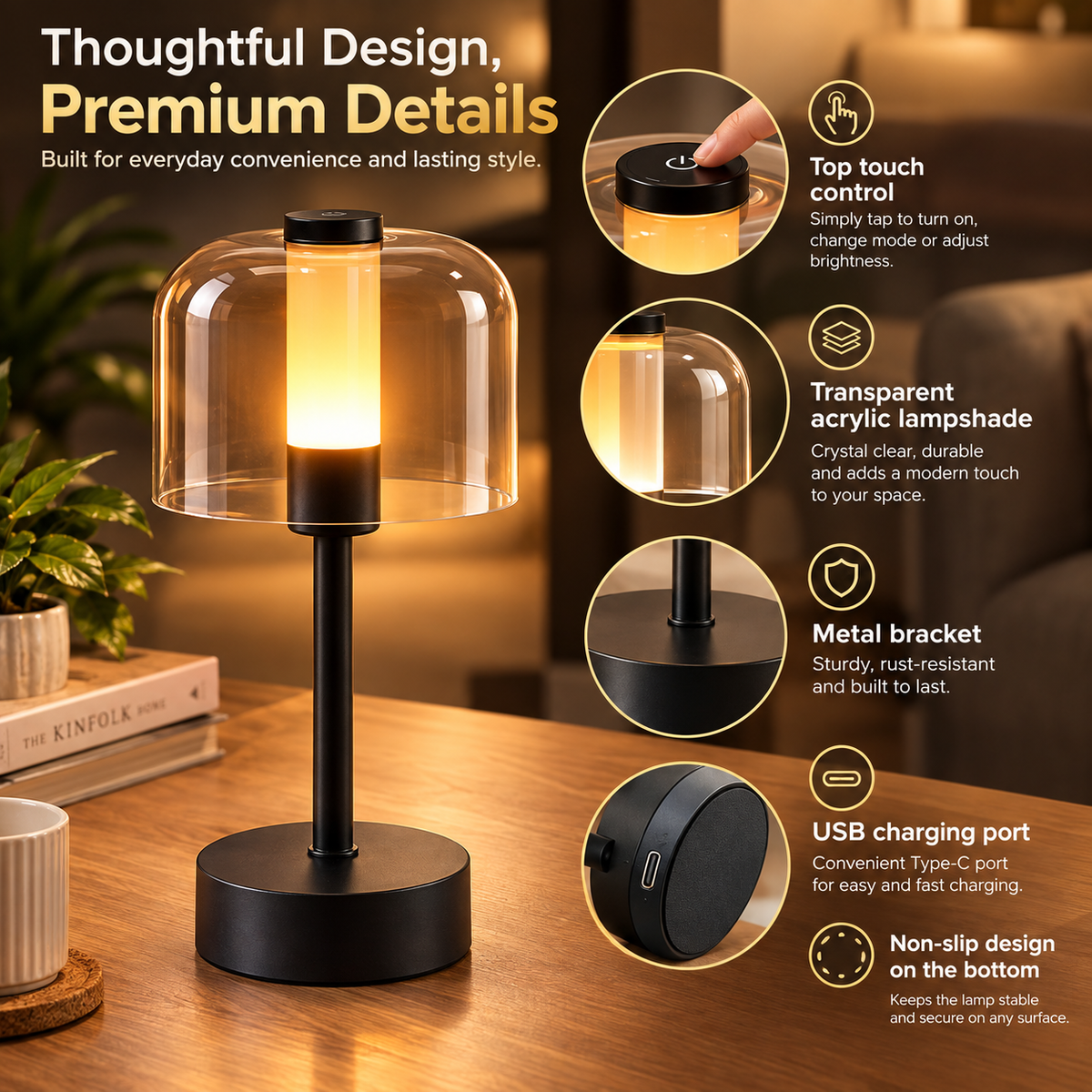 LUMITOP™ Candlume Touch LED Table Lamp – Rechargeable, Dimmable & Cordless LED Light