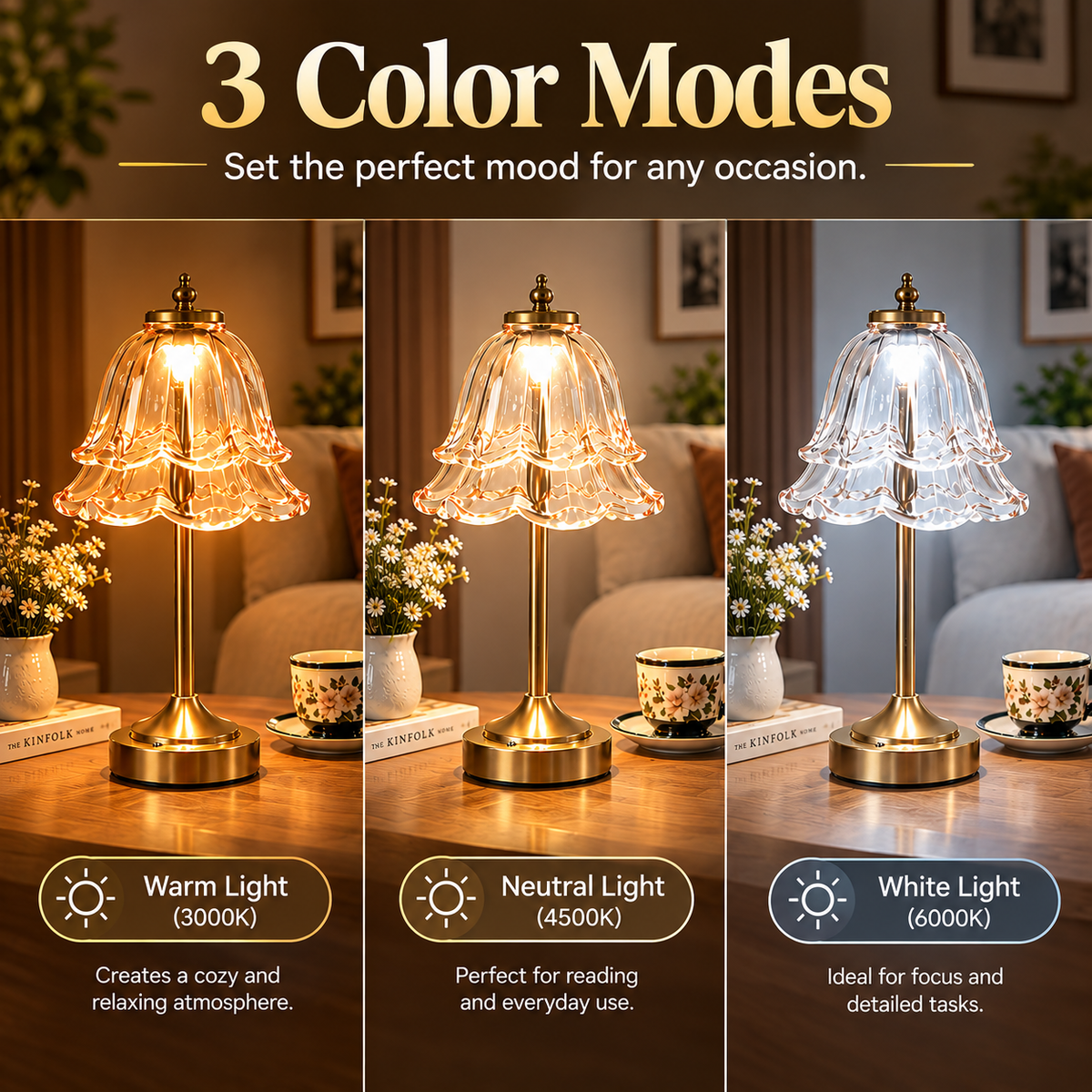 LUMITOP™ Fluer Bellora Touch LED Flower Table Lamp – Rechargeable, Dimmable & Cordless LED Light