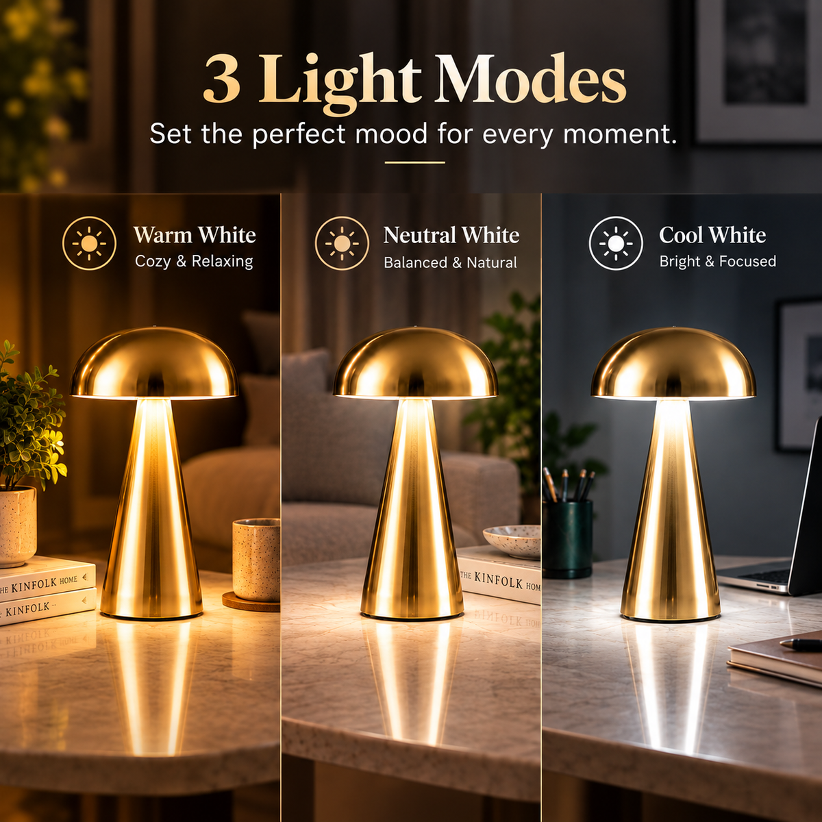 LUMITOP™ Shroom Touch LED Table Lamp – Rechargeable, Dimmable & Cordless Minimal Light