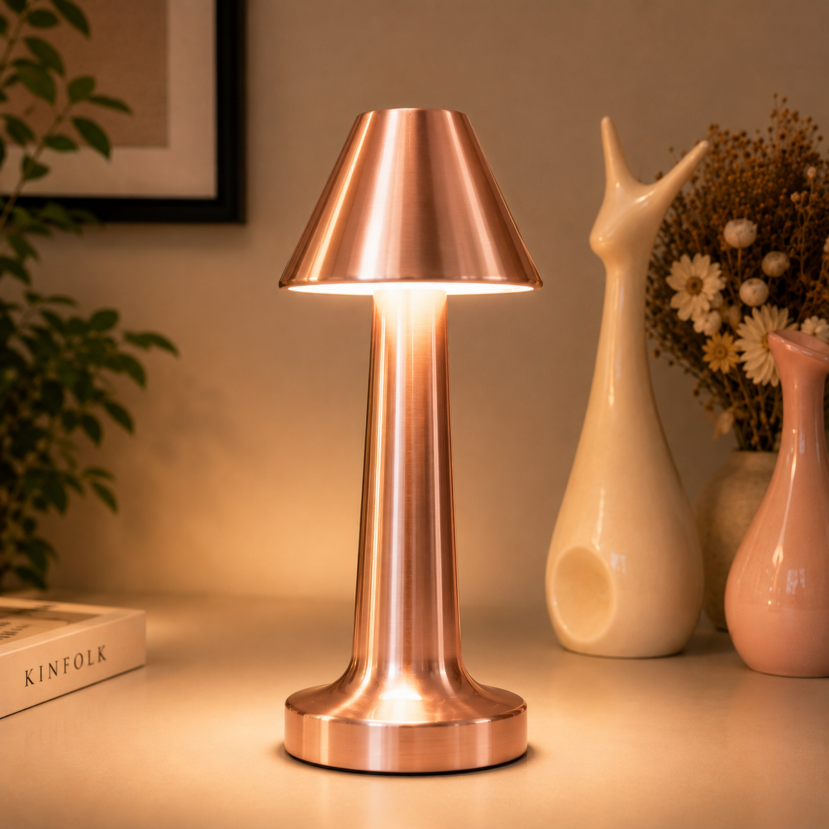 LUMITOP™ Amber Shroom Touch LED Table Lamp – Minimal Rechargeable, Dimmable & Cordless LED Light