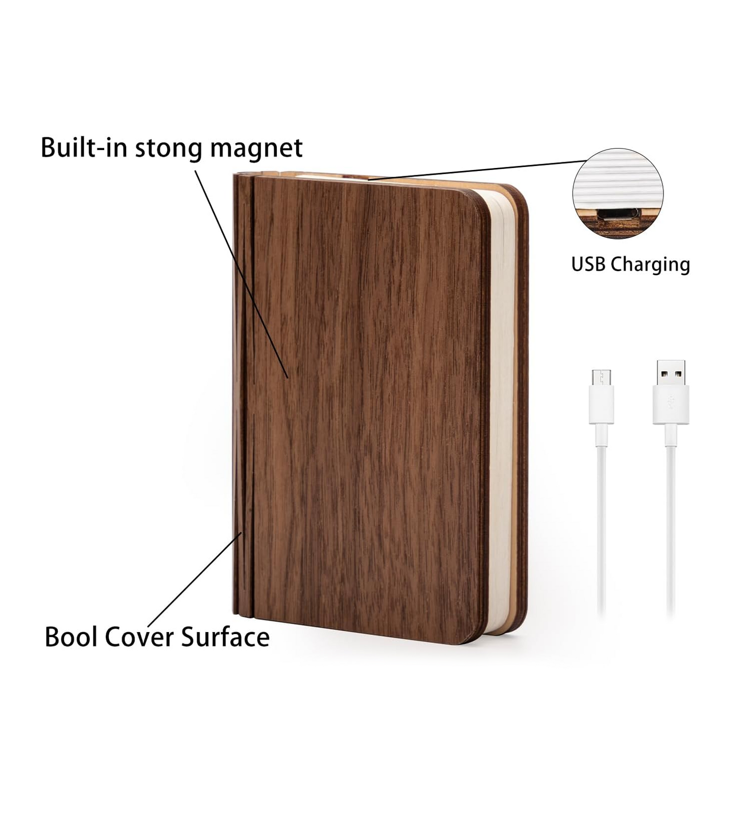 Lumitop Panna Wooden Book Lamp | Magnetic Foldable Design, 3 Colour LED, USB Rechargeable