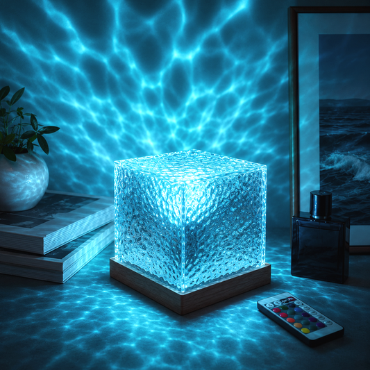LUMITOP™ Wave Projector LED Cube – Rechargeable, Cordless & 16-Color Water Ripple Night Light