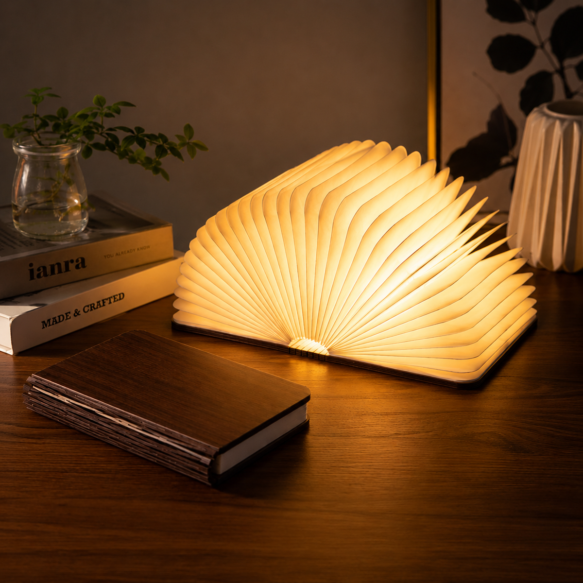 LUMITOP™ Panna Wooden Book Lamp | Magnetic Foldable Design, 3 Colour LED, USB Rechargeable