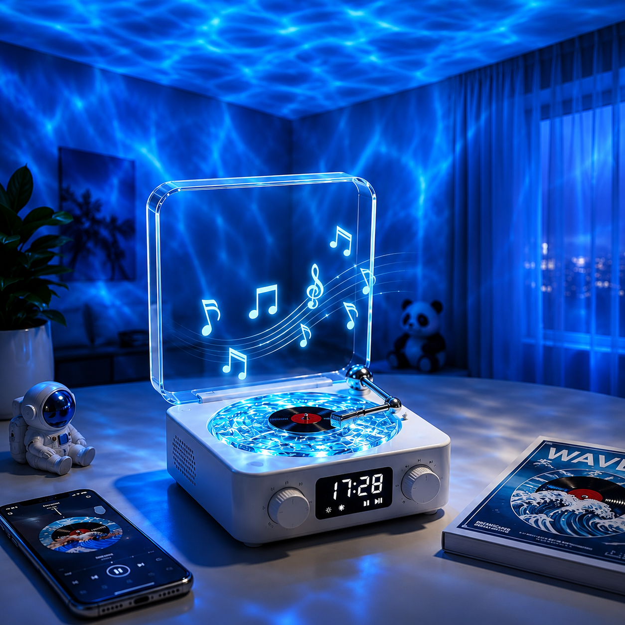 Lumitop Wave Vinyl Player - Retro-Style Waves Wireless Vinyl Bluetooth Speaker with Ambience Light
