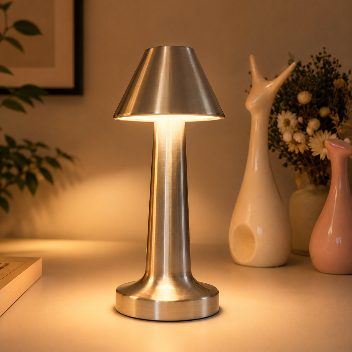 LUMITOP™ Amber Shroom Touch LED Table Lamp – Minimal Rechargeable, Dimmable & Cordless LED Light